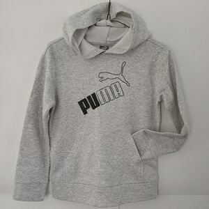 Puma, Power Pack Fleece Pullover Hoodie Light Gray Kids Size Small.